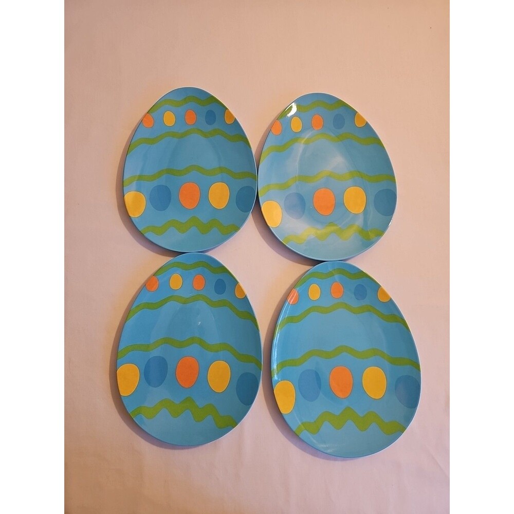 4 Egg Shaped Oval Pastel Hard Plastic Plates Dessert Snack Easter
